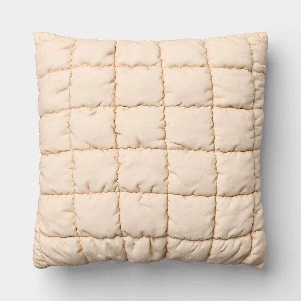 Room Essentials 19x19 Quilted Pillow Khaki Solid Decorative Throw